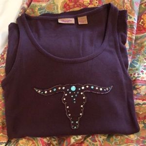 Wrangler western tank top with jeweled cow skull